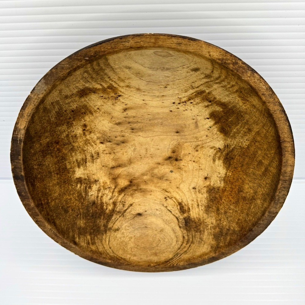 Vintage Munising Wood Bowl 8" Primitive Farmhouse Signed Dark Patina
